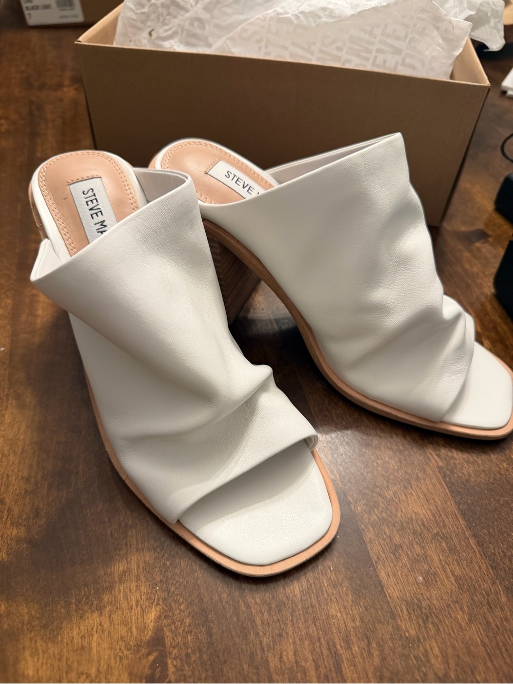 Steve Madden White Draped Open-Toe Mule Heels